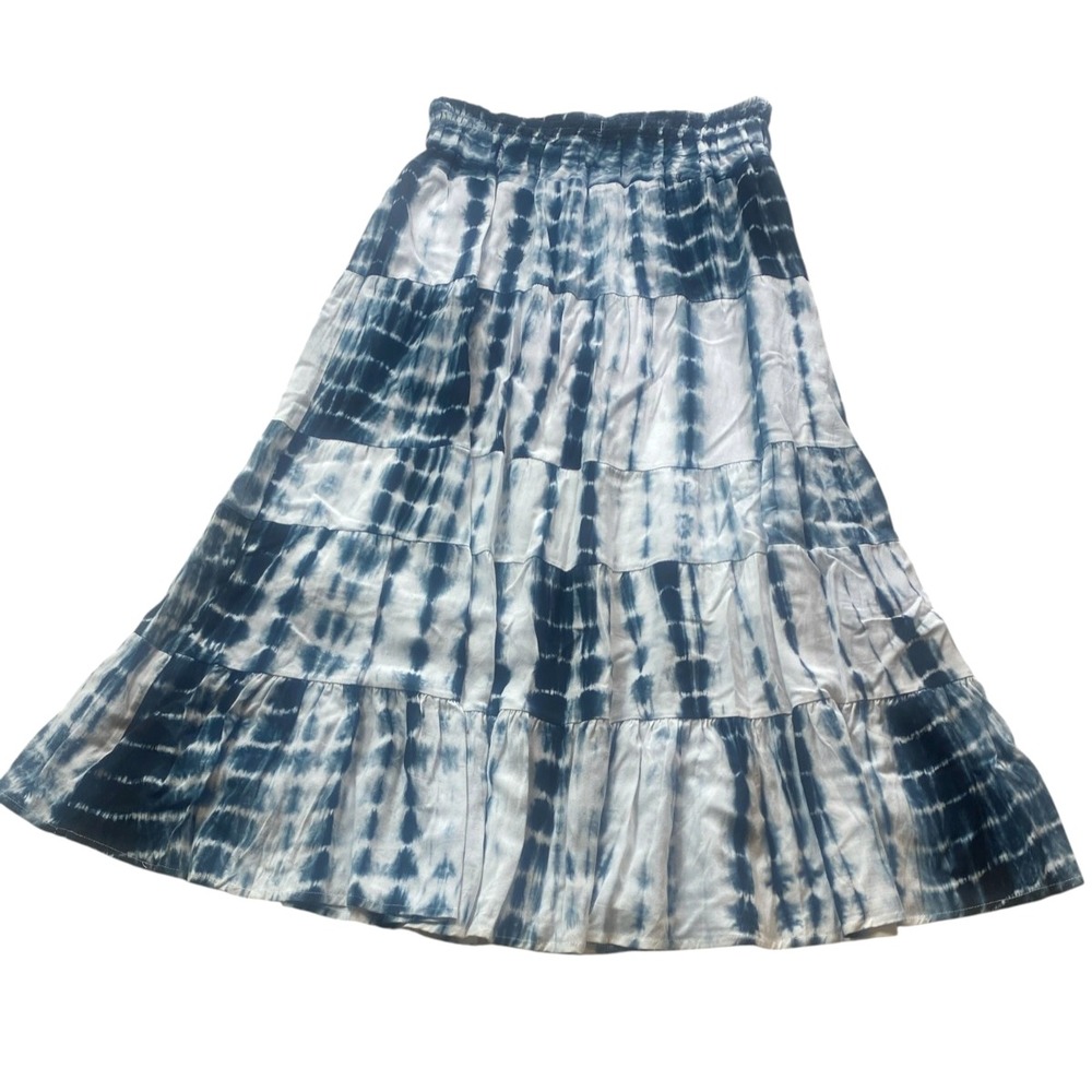 Calessa BOHO Artsy Tie Dye Peasant Tiered Skirt L Blue #290M